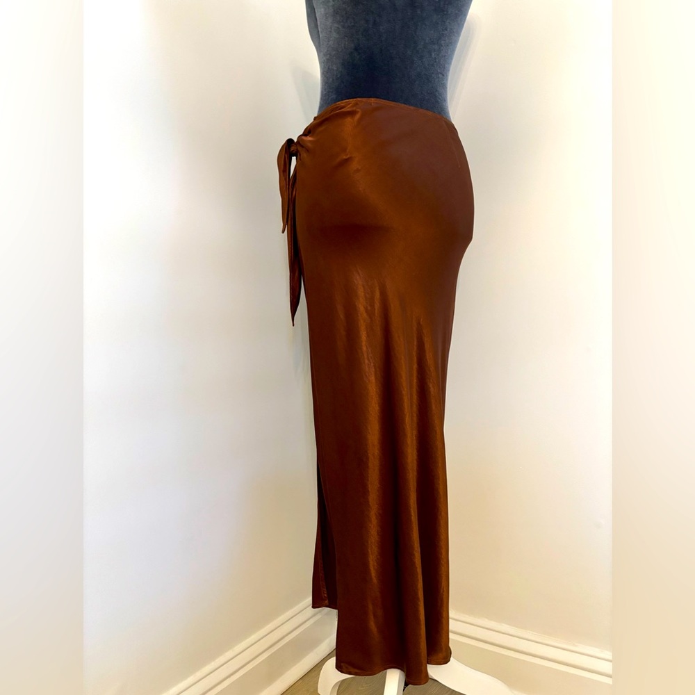 Enza Costa Satin Wrap Skirt In Saddle Brown Size 0/Xs - Picture 7 of 16